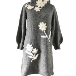 Women's thick-knitted three-gauge dress with embroidered partterns