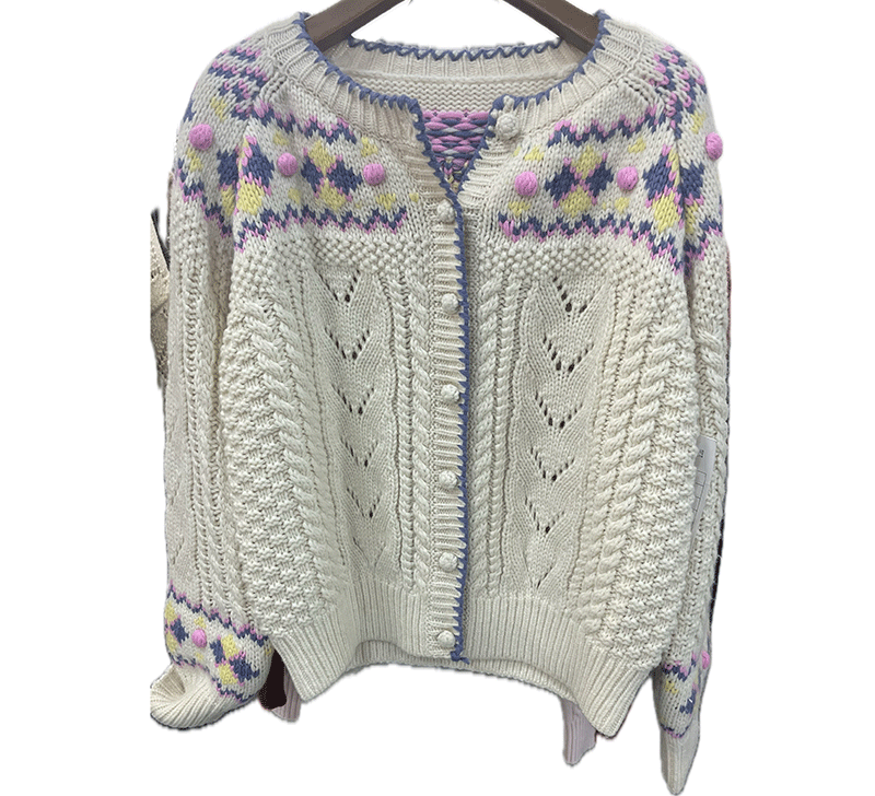 Women's cashmere-knitted cardigan three-gauge thick warm with machine embroidery