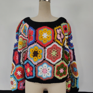 Casual Ethnic-Style Hand-Knitted Sweater Intricate Floral Patterns Crocheted Long-sleeve Pullover