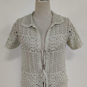 Women Cotton Short Sleeves Embroidery Cardigan Eco-Friendly Simple Fashion Custom Personalized Logo ODM Crochet Yarn Tshirt