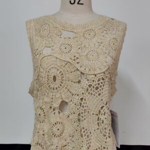 Women Crochet Clothes Cut Out Pullover Round Neck Sleeveless Slim Fit Top Breathable Canvas Casual Style Short Cut Hollow Hook Flower Lace Women's Tank Top