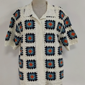 Custom Summer Knitted Top Knitwear Cotton Cardigan Button up Fashion Short Sleeves Men Crochet Shirt