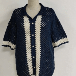 Custom Summer Embroidery Top Knitwear Cotton Cardigan Button up Fashion Short Sleeves Men Crochet Shirt